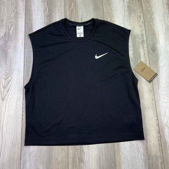 Nike Swim T-Shirt Womens Small Black NESSE 514-652 Swoosh Mesh Sleevless NEW - Picture 1 of 9
